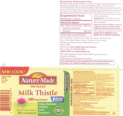 Photo of the Nature Made Milk Thistle 280 mg Extract label