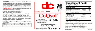 Photo of the DC CoQsol 30 mg label