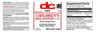 Photo of the DC Children's Melatonin + C Natural Orange Flavor label
