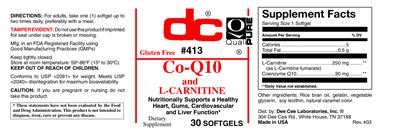 Photo of the DC Co-Q10 and L-Carnitine label
