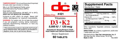 Photo of the DC D3 5,000 IU + K2 120 mcg label