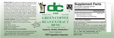 Photo of the DC Green Coffee Bean Extract 800 mg label