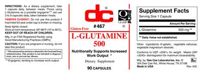 Photo of the DC L-Glutamine 500 label