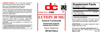 Photo of the DC Lutein 20 mg label