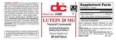 Photo of the DC Lutein 20 mg label
