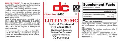 Photo of the DC Lutein 20 mg label
