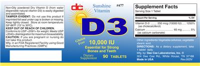 Photo of the DC D3 10,000 IU label