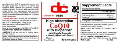Photo of the DC CoQ10 with BioPerine label