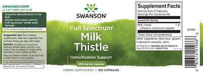 Photo of the Swanson Full Spectrum Milk Thistle 500 mg label