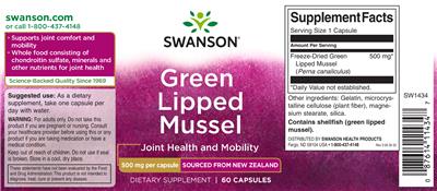 Photo of the Swanson Green Lipped Mussel 500 mg label