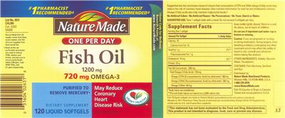 Photo of the Nature Made One Per Day Fish Oil 1200 mg 720 mg Omega-3 label