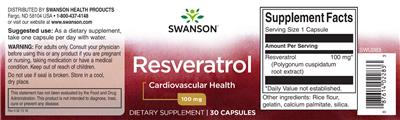 Photo of the Swanson Resveratrol 100 mg label