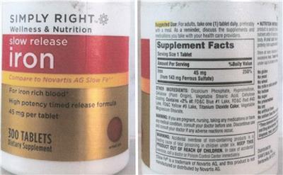 Photo of the Simply Right Slow Release Iron 45 mg label