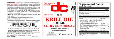 Photo of the DC Krill Oil 1000 mg Ultra Red Omega-3 label