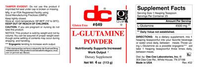 Photo of the DC L-Glutamine Powder label
