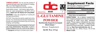 Photo of the DC L-Glutamine Powder label