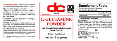 Photo of the DC L-Glutamine Powder label