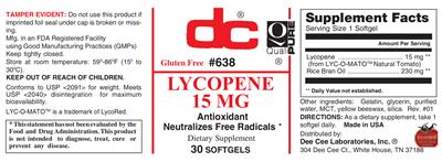 Photo of the DC Lycopene 15 mg label
