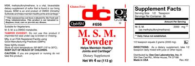 Photo of the DC M.S.M. Powder label