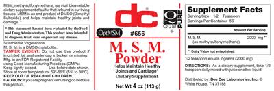 Photo of the DC M.S.M. Powder label