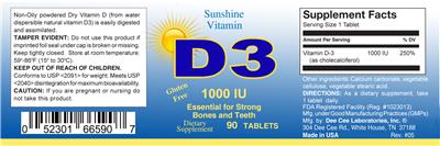 Photo of the Dee Cee Laboratories D3 1000 IU label