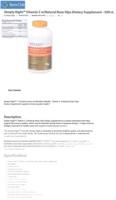 Photo of the Simply Right Vitamin C 1000 mg with Natural Rose Hips label