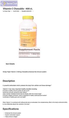 Photo of the Simply Right Chewable Vitamin C 500 mg Orange Juice Flavor label
