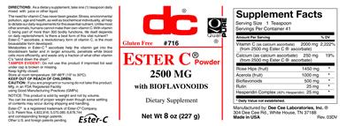 Photo of the DC Ester C Powder 2500 mg label