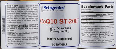 Photo of the Metagenics CoQ10 ST-200 label