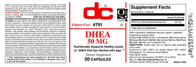 Photo of the DC DHEA 50 mg label