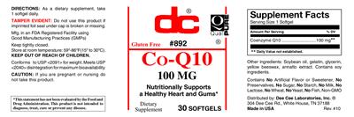 Photo of the DC Co-Q10 100 mg label