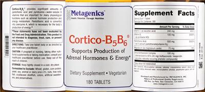 Photo of the Metagenics Cortico-B5B6 label