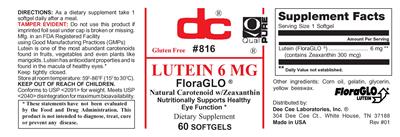 Photo of the DC Lutein 6 mg label