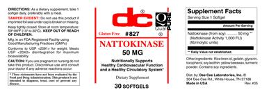 Photo of the DC Nattokinase 50 mg label