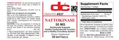 Photo of the DC Nattokinase 50 mg label