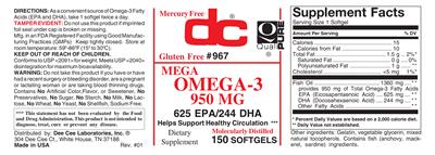 Photo of the DC Mega Omega-3 950 mg label