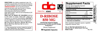 Photo of the DC D-Ribose 850 mg label