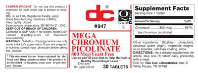 Photo of the DC Mega Chromium Picolinate 800 mcg label
