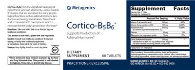 Photo of the Metagenics Cortico-B5B6 label
