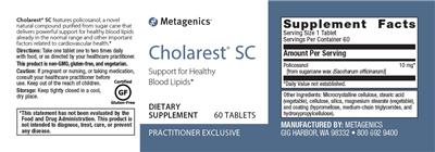 Photo of the Metagenics Cholarest SC label