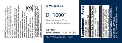 Photo of the Metagenics D3 1000 label