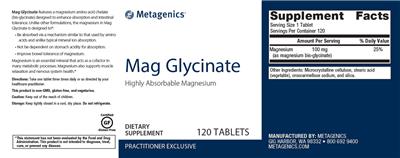 Photo of the Metagenics Mag Glycinate label