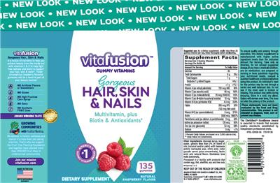 Photo of the vitafusion Gorgeous Hair, Skin & Nails Natural Raspberry Flavor label