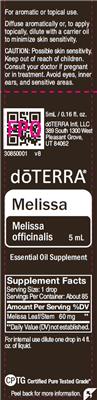 Photo of the doTERRA Melissa label