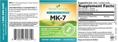 Photo of the Healthy Directions MK-7 label