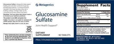 Photo of the Metagenics Glucosamine Sulfate label