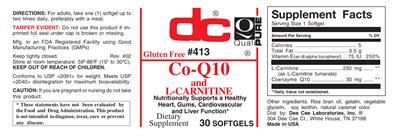 Photo of the DC Co-Q10 and L-Carnitine label