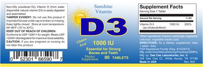 Photo of the Dee Cee Laboratories D3 1000 IU label