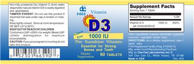 Photo of the DC D3 1000 IU label