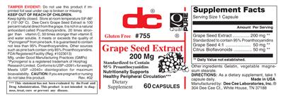Photo of the DC Grape Seed Extract 200 mg label